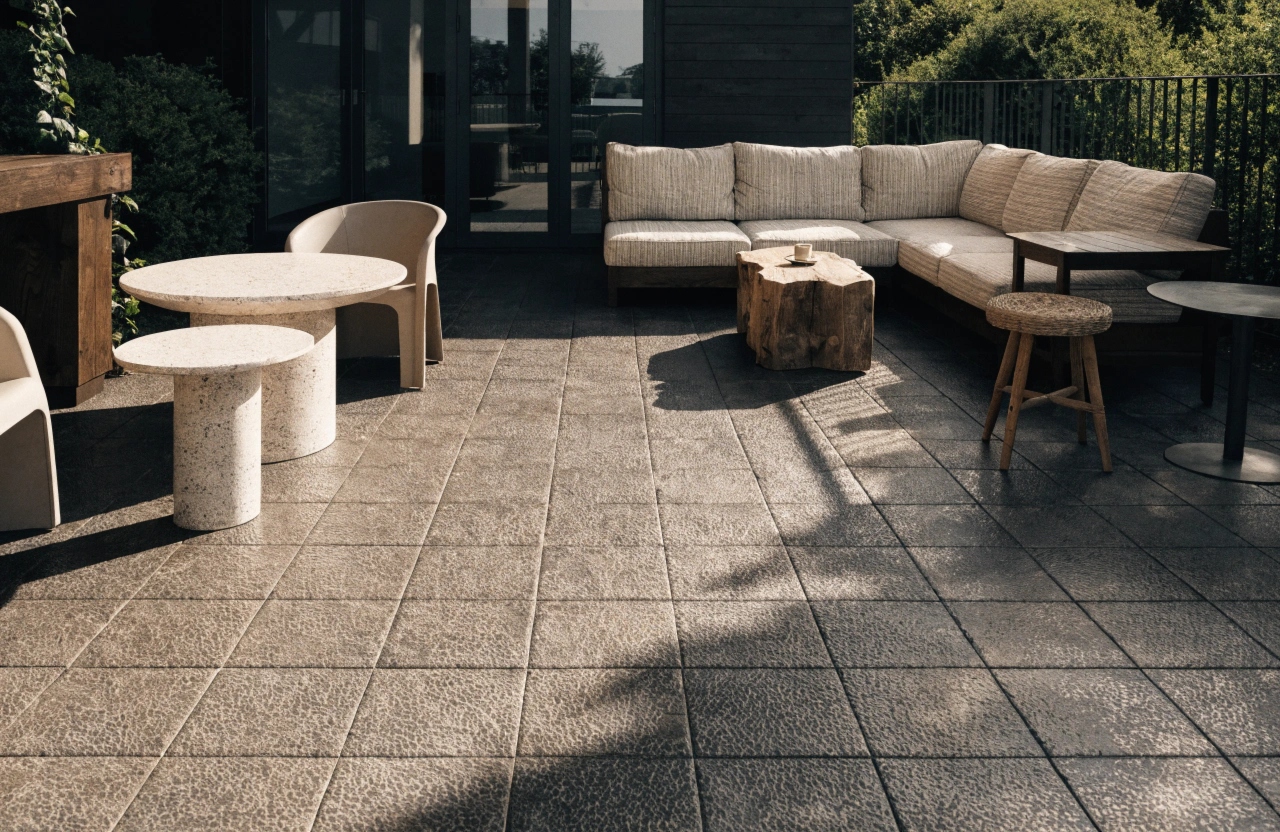 Slip-resistant outdoor floor tiles installed on a Wollongong alfresco patio