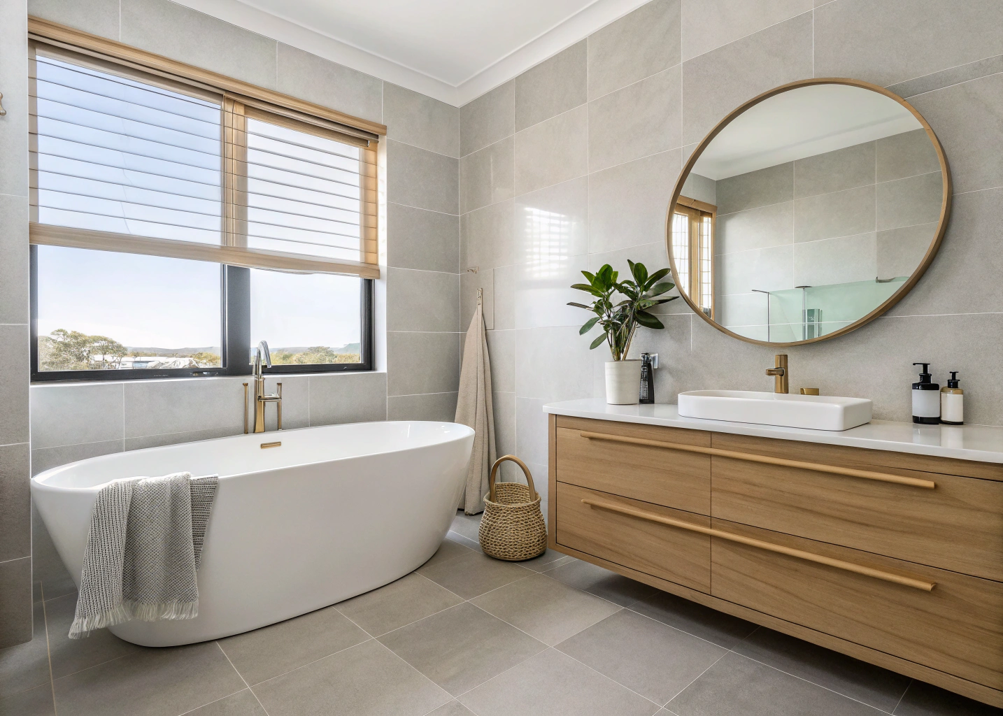 bathroom-renovation-wollongong-completed Renovated bathroom in Figtree, Wollongong with freestanding bath