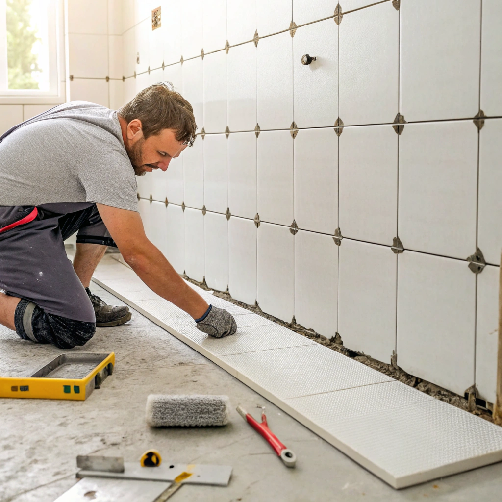 Bathroom waterproofing and tiling during renovation