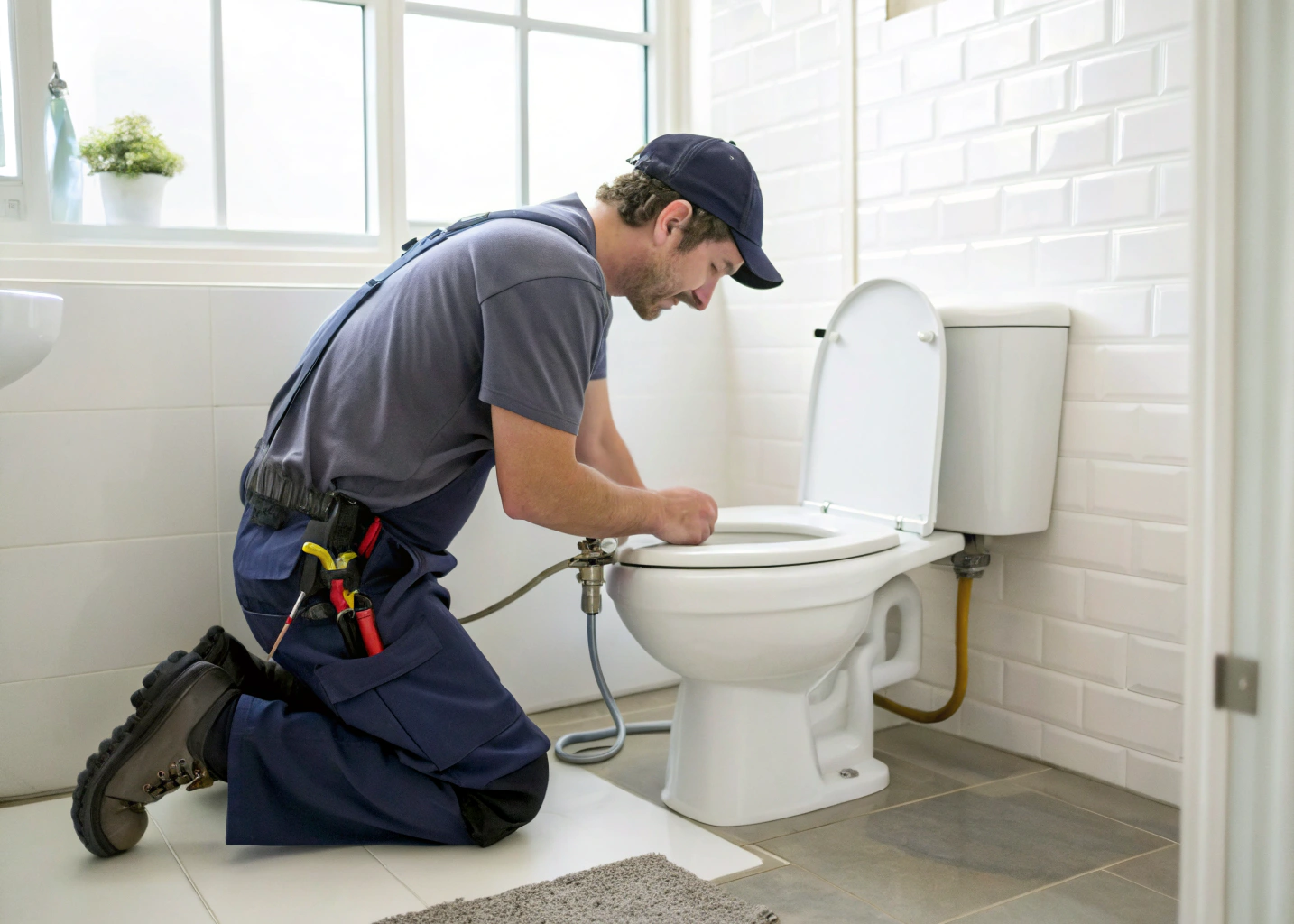 licensed plumber installing close-coupled toilet Wollongong