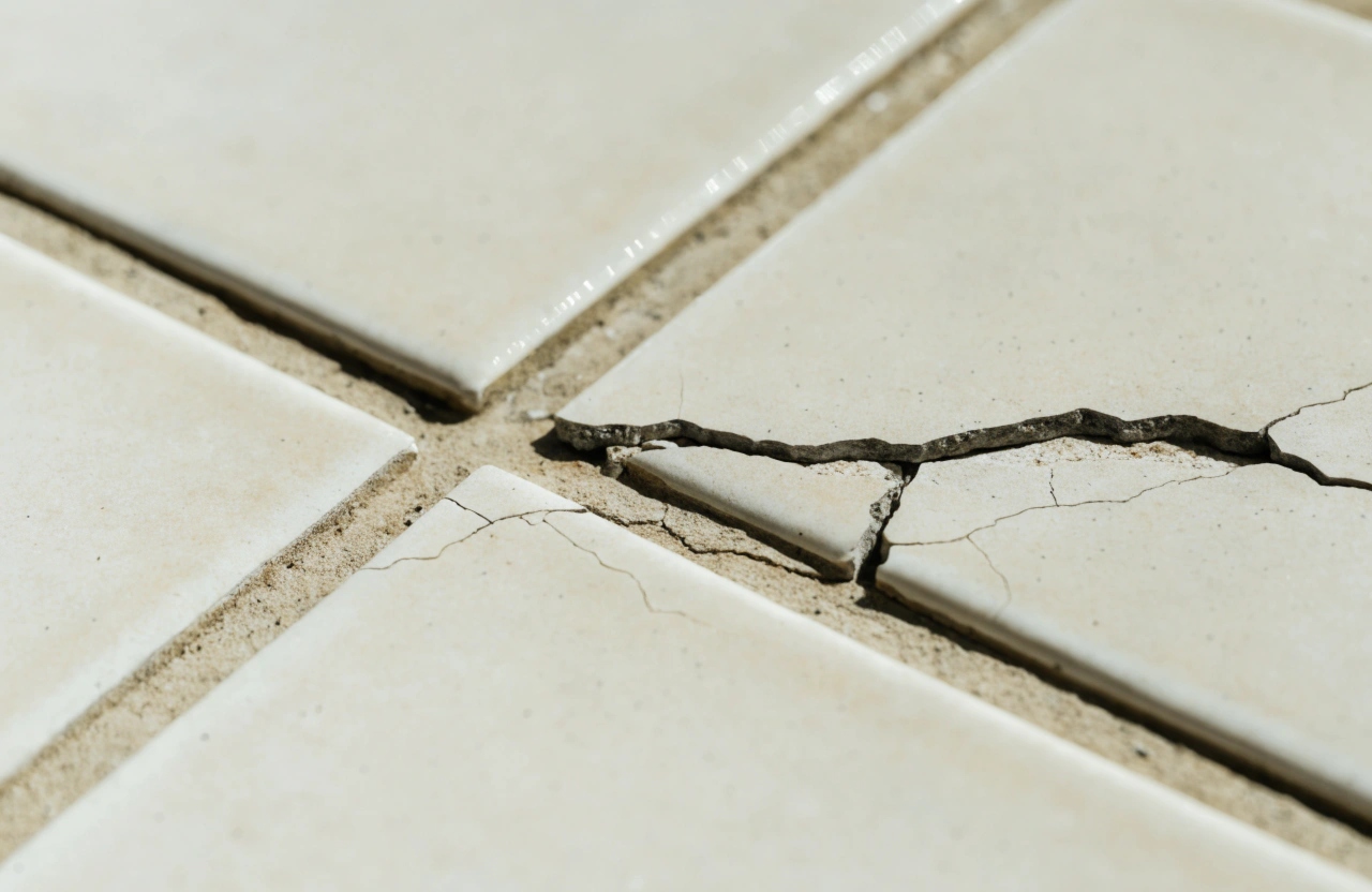 Cracked tile caused by underlying substrate movement