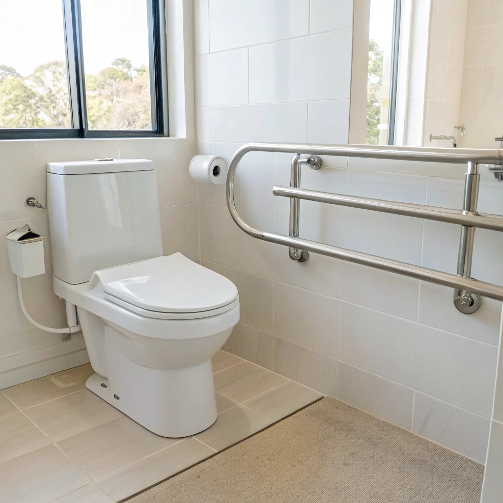 comfort-height toilet in accessible Australian bathroom