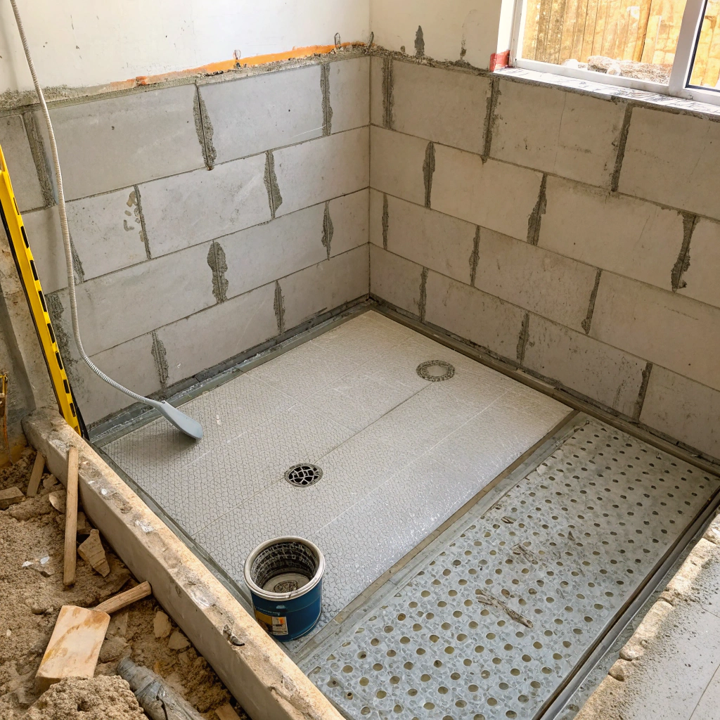 Shower tile installation with waterproofing membrane Illawarra