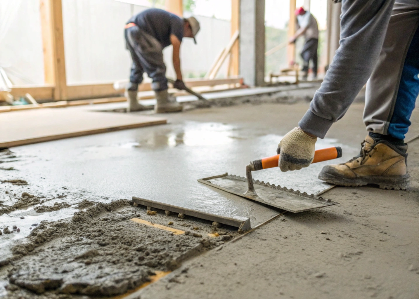 subfloor-levelling-before-tiling Subfloor levelling compound being applied before tile installation