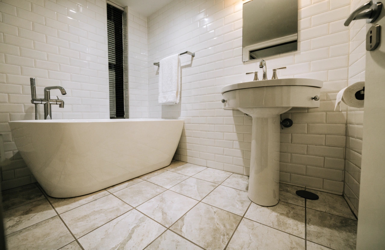 Bathroom floor after a completed tile replacement in Wollongong